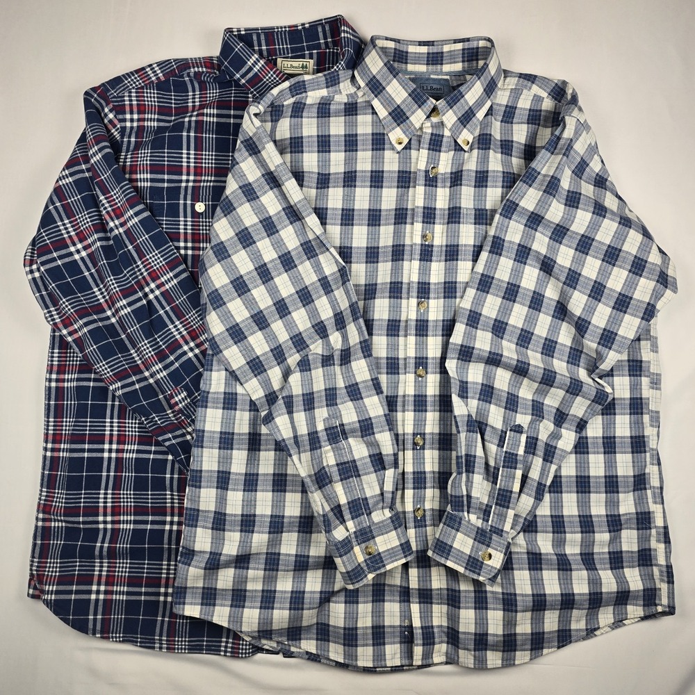 2x LL Bean Shirt Mens Large Button Plaid